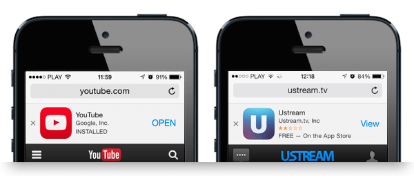 YouTube and Ustream use Apple smart banner
