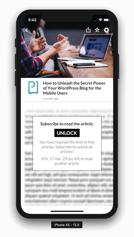 PressPad mobile app paywall